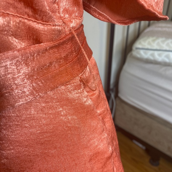 #44 COPY - Orange Satin Ruffle Wrap Asymmetric Party Dress - Picture 6 of 9